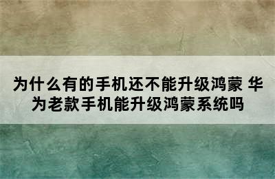 为什么有的手机还不能升级鸿蒙 华为老款手机能升级鸿蒙系统吗